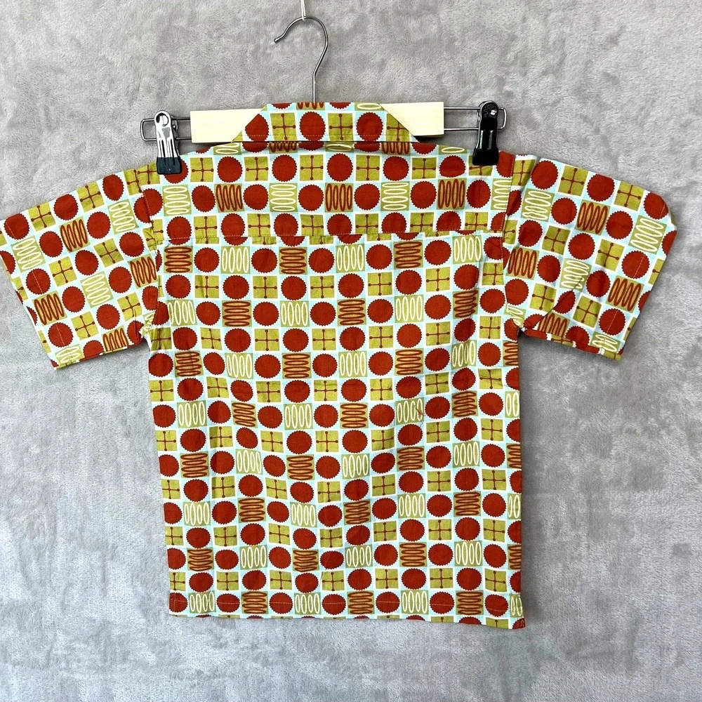 Posh Baby Boys Shirt 5T‎ Red Orange Retro Print Geometric Button Front